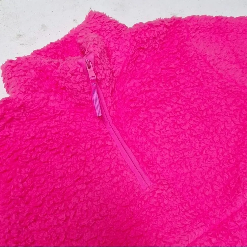NEW! Kids' Faux Shearling Half Zip-Up Pullover Pink Girls Soft Winter Warm Top